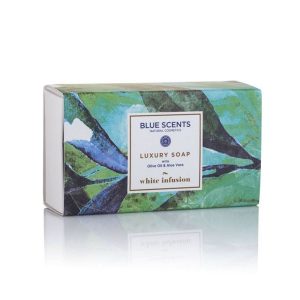 BLUE SCENTS NATURAL COSMETICS LUXURY ΣΑΠΟΥΝΙ WHITE INFUSION WITH OLIVE OIL & ALOE VERA 150gr